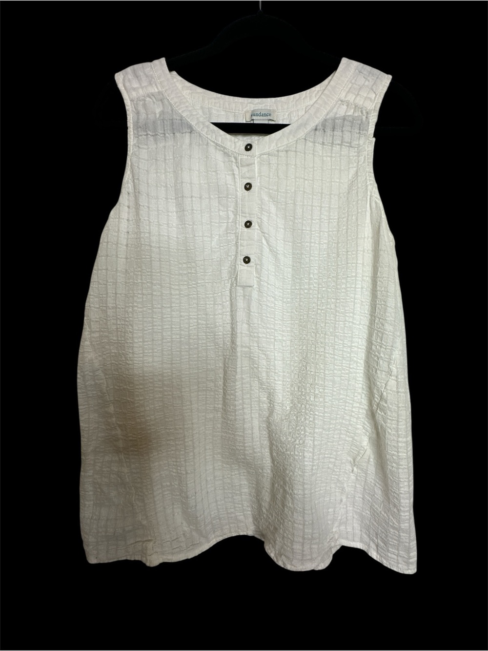 Sundance White Sleeveless Textured Henley Top